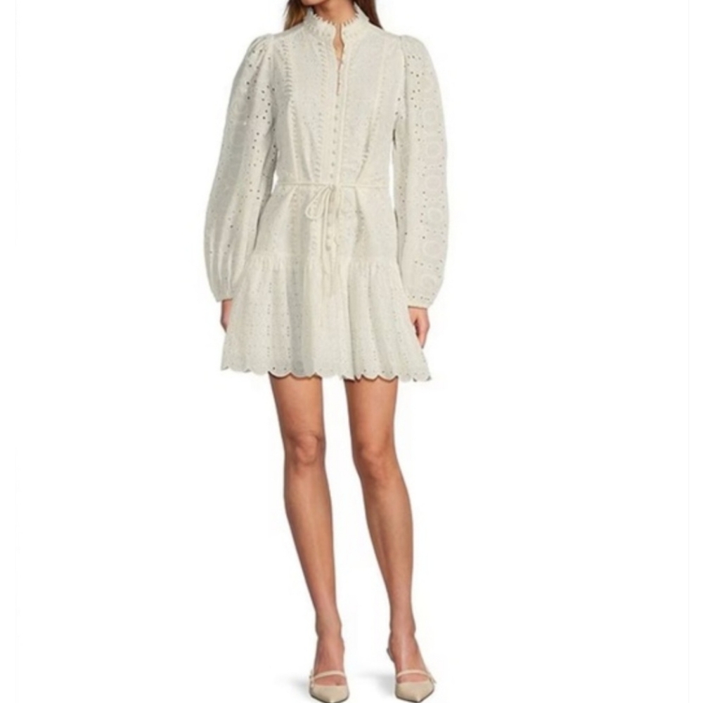 Antonio Melani Mini Dress 10 White Eyelet 100% Cotton Brynn Embroidered New $230